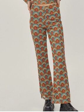 Nasty Gal Printed Mesh High Waisted Flared Trousers retro rainbow